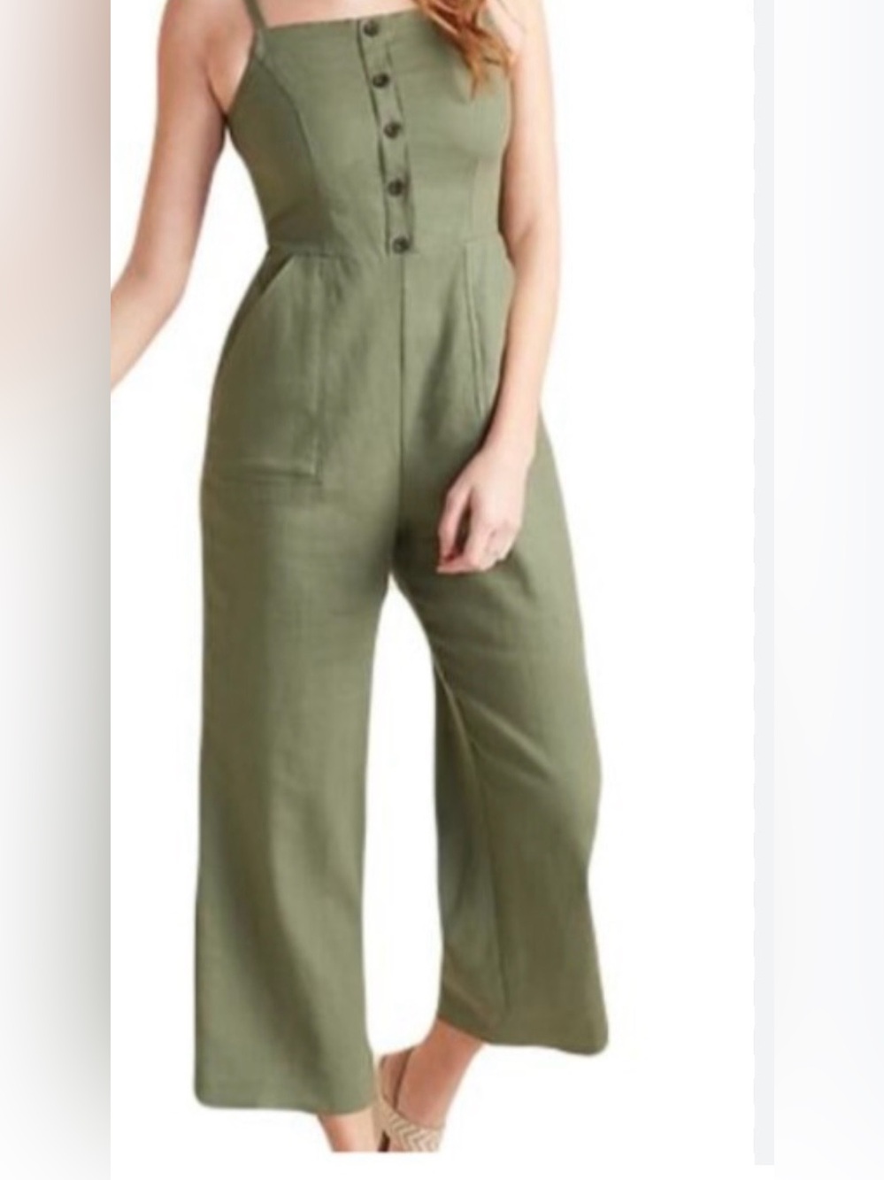 Old Navy Olive Green Button-Front Wide-Leg Jumpsuit